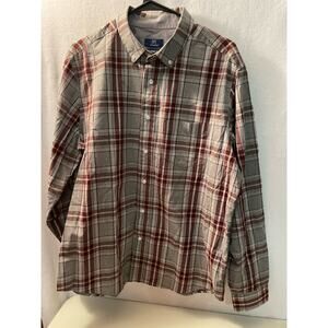 George button up long sleeve plaid gray maroon shirt mens‎ size L classic fit